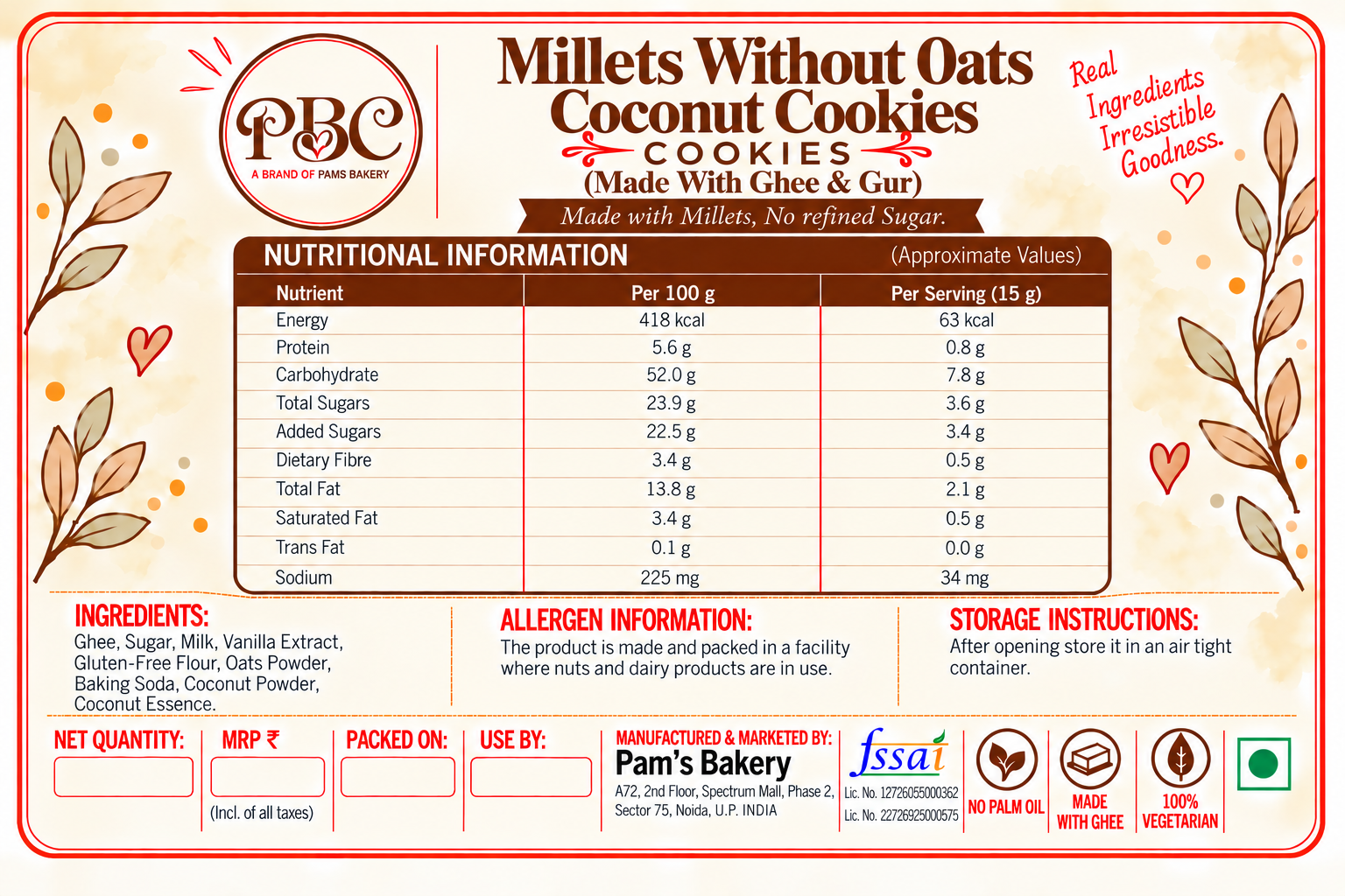 Millets Without Oats Coconut Cookies (Made With Ghee & Gur ) - Image 2